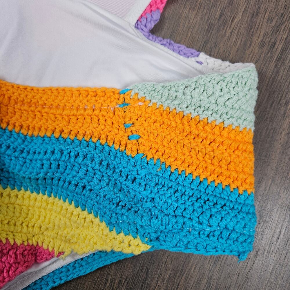 Bar III Womens XL Crochet Monokini Cut Out One‎ Piece Boho Swim Multicolor - Picture 6 of 6